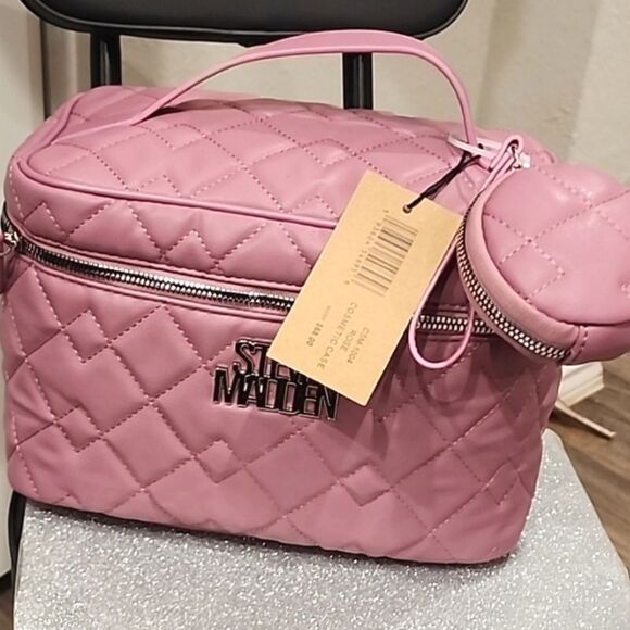 Steve Madden Quilted Zip Around Travel Cosmetic Case- Rose - Picture 4 of 11